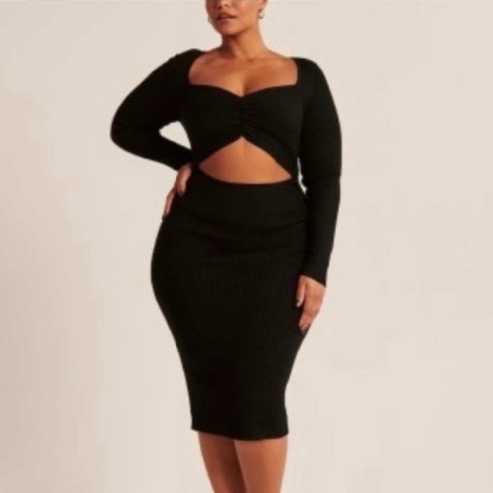 Abercrombie & Fitch Cinched Front Cutout Midi Sweater Dress SZ XXL Tall Blk